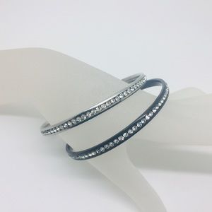 Pair Bangle Bracelets black silver crystals